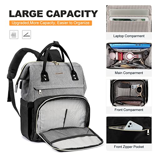 Lovevook Laptop Backpack For Women Fashion Business Computer Backpacks Travel Bags Purse Student Bookbag Teacher Doctor Nurse Work Backpack With Usb Port, Fits 17-Inch Laptop Grey Black #TOP2