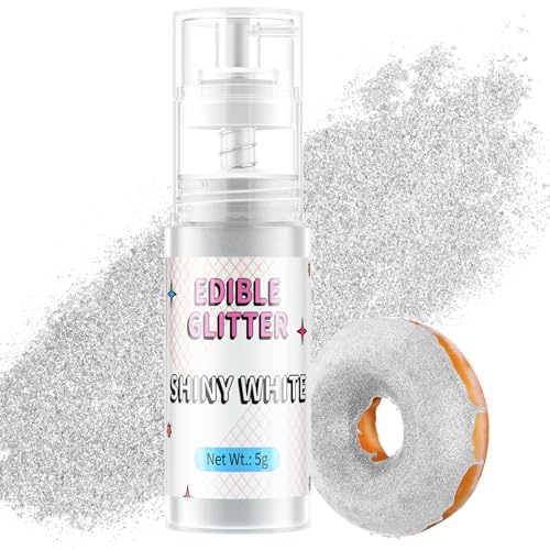 Paillettes Comestibles Spray Blanc, Waysroma Paillettes Alimentaires Comestibles Or Spray Paillette pour Pâtisserie, Fraises, Boissons, Gâteaux, Fondants, Cocktails, Chocolat (5g)