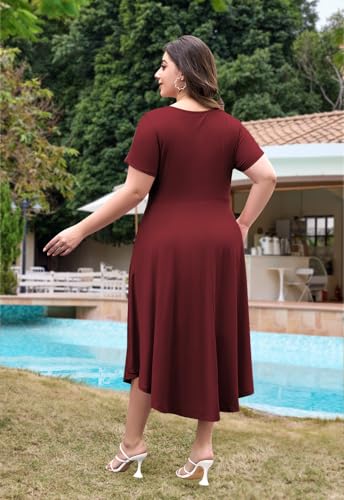 Image of Keluummi Plus Size Maxi Dress for Women V-Neck Short Sleeve with Pockets