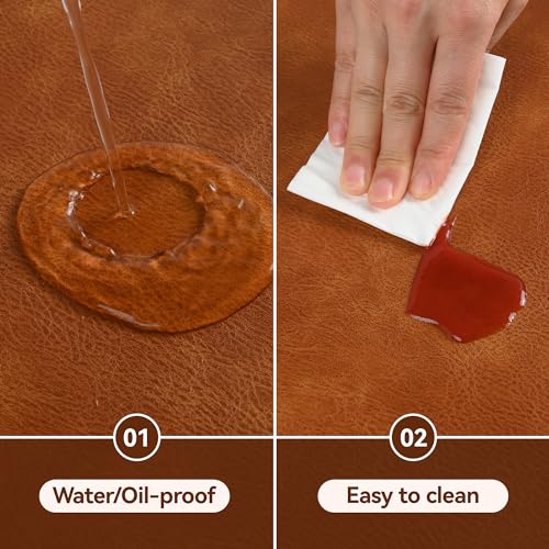 Image of UnivoColors Placemats Round Faux Leather Placemats Set of 6-Waterproof-Wipe Clean-Heat Resistant-Anti Slip Dining Table Place Mats,Suitable for Indoor & Outdoor Use,15 inch.Retro Reddish Brown