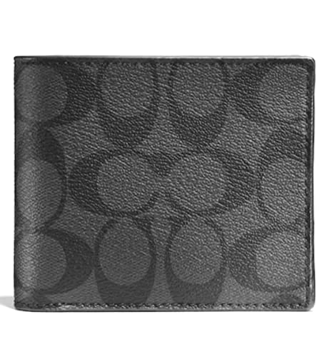 Coach Id Billfold Wallet In Signature Canvas Charcoal/Black #TOP12