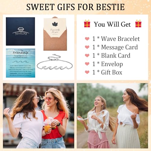 EPIRORA Gifts for Women, Silver BBF Wave Bracelet for Best Friend Sister Mom Daughter Grandma Bestie, Christmas Birthday Present for Her3
