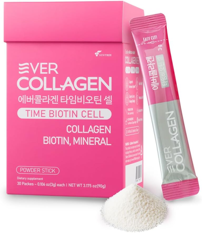 - NEWTREE Biotin Cell Low Molecular Weight Marine Collagen Peptides Powder Packet, Protein Powder Supplement for Skin Hair Nail, Travel Packs - Taking Without Water, 30 Sticks