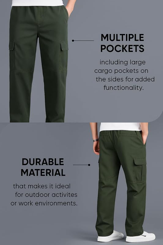Image of DEELMO Men's Stylish Multi-Pocket Cargo Pants || Casual Fit Trousers || Stylish Cargo Trousers for Men || Men's Pants (MD506 01 04)