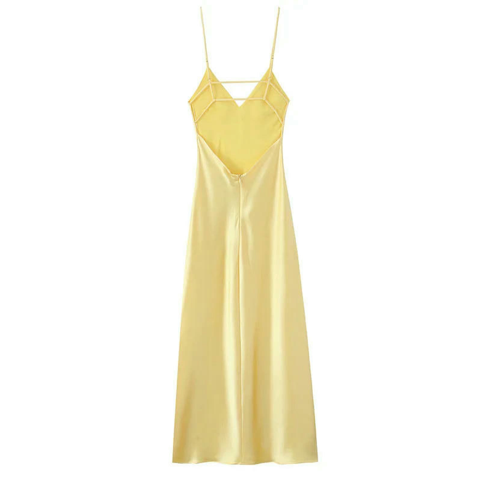 CHENSHI Robe Femme Chic Et Elegant Jaune De La Salle sans Manches Couchée en Satin Dos Sexy Robes Longues Soleil Vacances Plage-Jaune-s