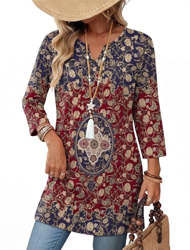 OFEEFAN Tunic Tops For Women Loose Fit Dressy Womens Boho Tops Floral 05 M
