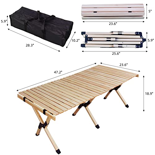 Zjsf Travel Picnic Table Portable Folding Camping Table For Outdoor Indoor Use Roll Up Wooden Bbq And Hiking With Carry Bag Patio,Beach,Garden,Patio,Travel, 47"D X 23"W X 17"H #TOP1