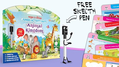 Image of SEARCH & FIND EXPEDITION activity mat, FAIRY LAND ADVENTURES activity mat, ANIMAL KINGDOM activity mat and GIANT SPACE COLOURING POSTER | Combo of 3 activity mats with pen and 1 colouring poster