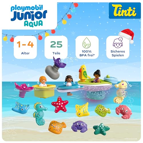 PLAYMOBIL JUNIOR & Tinti | Bunter Badespaß Adventskalender | Nachhaltiger Adventskalender mit Wasserspielzeug | Tägliche Überraschungen für Kinder ab 1 Jahr | Perfektes Weihnachtsgeschenk | 71777