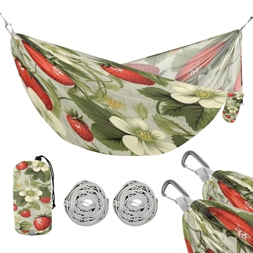 ATTX Strawberry Flower Pattern Camping Hammock - Lightweight & Portable Hammocks, Heavy Duty 330lbs Capacity for Indoor, Hiking, Backpacking, Travel, Backyard, Beach#307