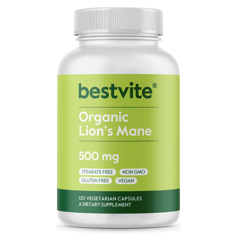 BESTVITE Organic Lion's Mane 500mg (120 Veggie Caps) - No Stearates - Vegan