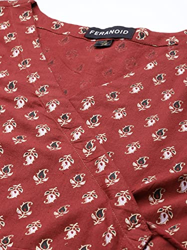 Image of feranoid Floral Print Angrakha 3 Sleeves Flared Kurti