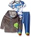 BON BEBE Boys' 3 Piece Velour Jacket Set with Bodysuit and Pant, Green Dino Gray, 0-3 Months