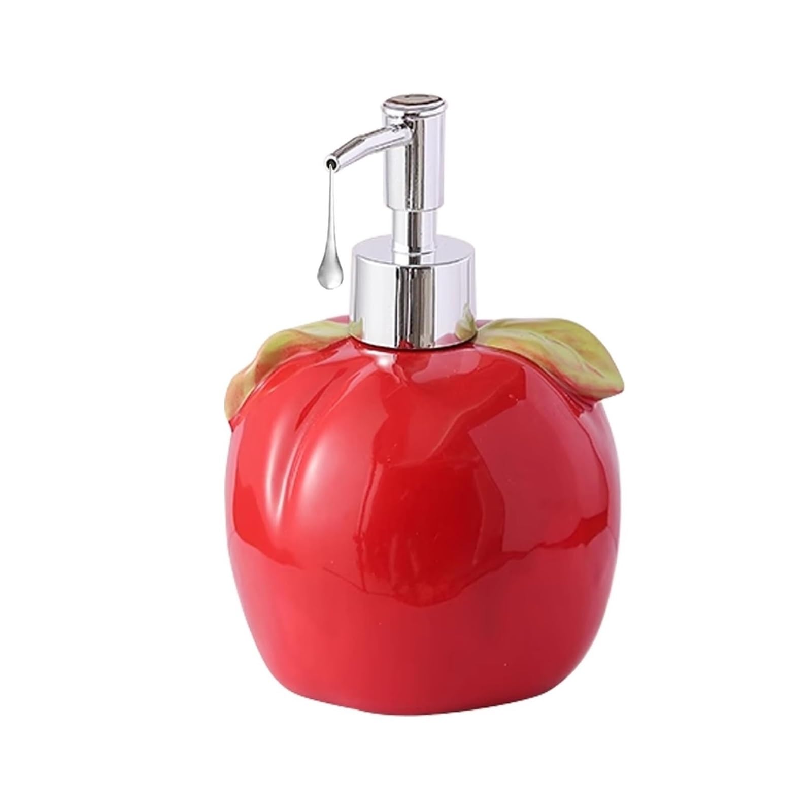 Red Green Fruit Shape Ceramic Refillable Soap Dispenser with Plastic Pump Liquid Body Lotion Bottle Handheld Bottle for Bathroom Kitchen Countertop Soap Dispenser