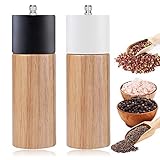 Salt and Pepper Grinder Set, Manual Wood Pepper Mill & Salt Grinder with Adjustable Coarseness Ceramic Rotor, Refillable Spice Grinder Shakers for Sea Salt, Black Peppercorn, 6.5inch - 2 Pack