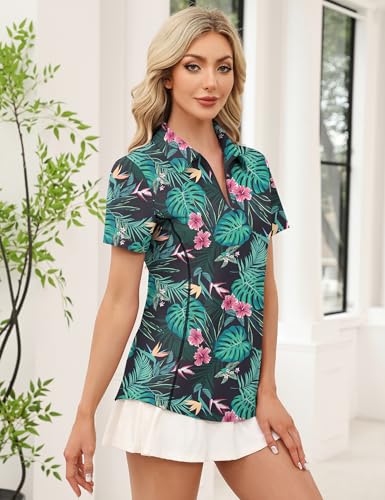 Image of LOMON Women's Short Sleeve Athletic Polo Shirt High Performance Stretch Quarter Zip Top for Golf Tennis