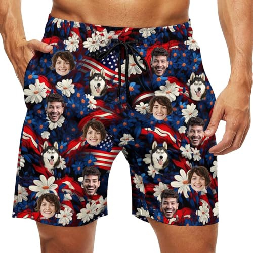 Custom Swim Trunks Men Personalized Funny Swim Beach Shorts with Faces on Them Custom Birthday Gifts for Men