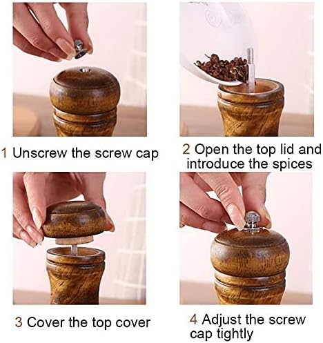 Felovr Pepper and Salt Mill, Wooden Adjustable Pepper Grinder Spice Grinder for Professional and Home Kitchen Use (5inch*2) 3