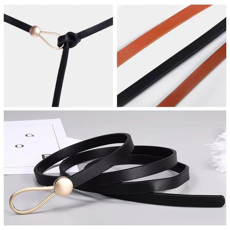 Thin Belt for Women, No-hole Knotted Belt, Adjustable Knot Skinny Belt, Fashion Waist Belt for Dress Shirt-Black3
