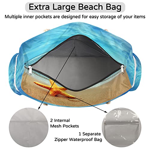 cfpolar Bolsa de praia feminina com estrela do mar na praia, impermeável, de alta capacidade, alça c