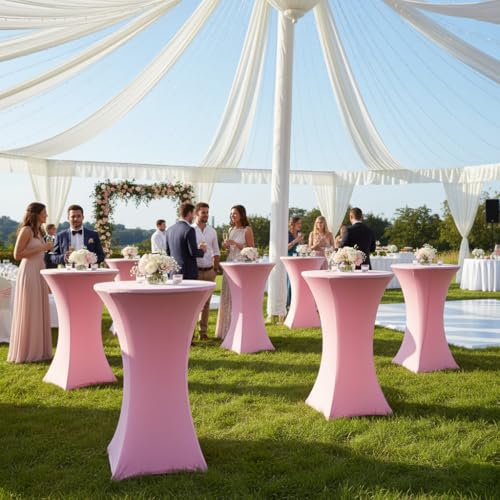 HolidayIdeas Cocktail Table Covers, 2 Pack - Fitted Stretch Spandex Square Corners Cocktail Tablecloths (Light Pink, Fit for 30"-32" Diameter x 43" Height Tables) by HolidayIdeas - Used condition - Image 3