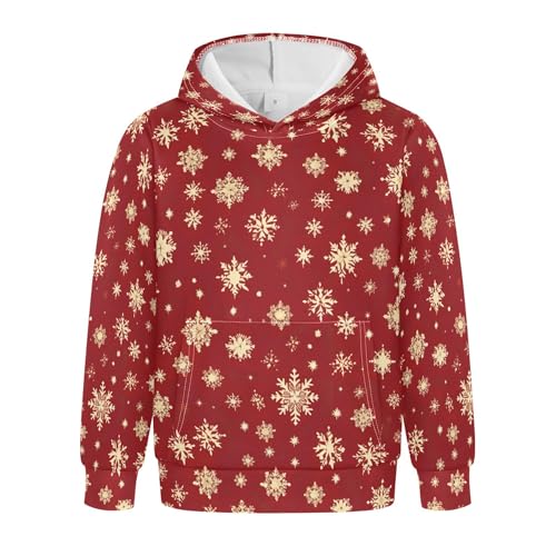 Kids Hoodies Sweaters Christmas Xmas Snowflake Hooded Sweatshirts with Big Pockets for Boys Girls B0400087