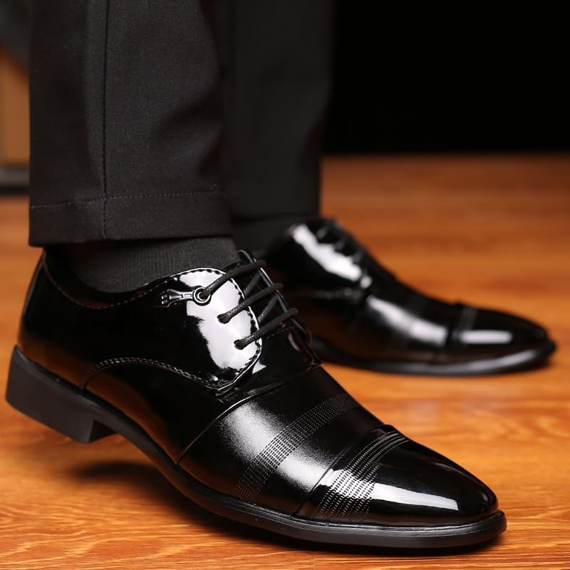 Men's Shiny Patent Leather Dress Shoes Mens Sneaker Low Top Lace Up Pointed Toe Casual Oxford Shoes Comfortable Business Lace Up Oxford Shoes4