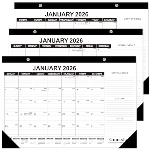 Image of GuassLee Desk Calendar 2026, 3 Packs, 18 Months Calendar 17 inch x 11.5 inch Desk Calendar from Jan. 2026 to Jun. 2027 with Julian Date, To-do List, Notes, Monthly Goals, for Home School Office