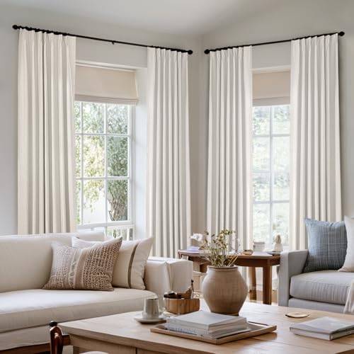 MIULEE 100% Blackout Linen Pinch Pleated Curtains - 84-Inch Drapes for Bedroom and Living Room (2 Panels)