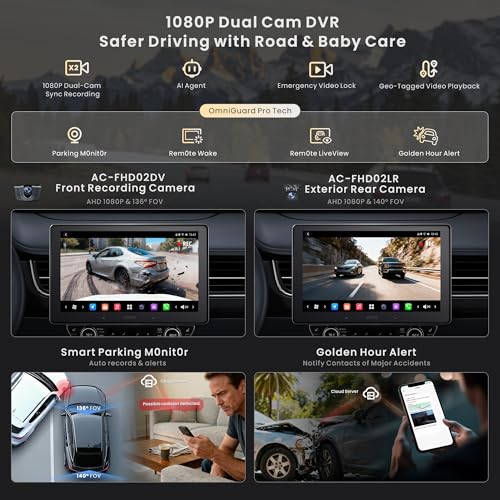 Image of X10 10.1 inch QLED Touchscreen Double Din Car Stereo with Dashcam | 8G+128G, Dual 1080P Cam, AI Vision, Parking Monitor, Remote Live View, 4G LTE & GPS, Wireless CP /AA, DSP Audio & HDMI In