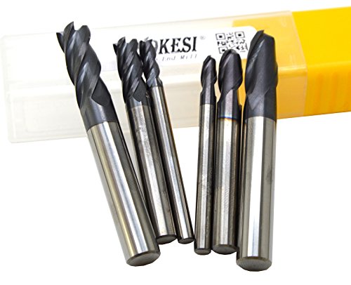 Wokesi 4mm 6mm 8mm Blade Diameter,Suqare Nose End Mill and Ball Nose End Mill Set,Pack of 6,HRC45,Solid Tungsten Carbide,CNC Lathe Router Bits Milling Tools(4mm+6mm+8mm HRC45)