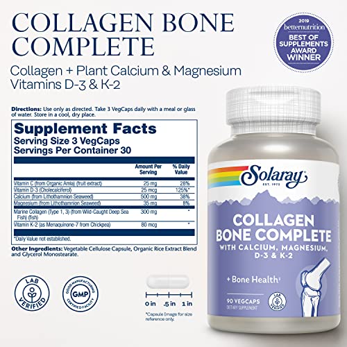 Solaray Collagen Bone Complete - Marine Collagen Capsules with Calcium, Magnesium, & Vitamin D3 for Women & Men, Bone Strength & Health Support - 90 Capsules - Image 4