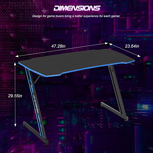 Bestoffice Gmaing Desk Z Shaped 47 Inch Gaming Workstation Ergonomic Gaming Table Pc Computer Desk With Headphone Hook For Game Players, Blue #TOP2