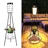 ROSHWEY Outdoor Patio Decor Lamps 2 Pack Solar Lights with Metal Plant Stand Rechargeable Floor Lamp with USB Charging Waterproof Flower Shelf Lights for Porch Garden Deck Yard