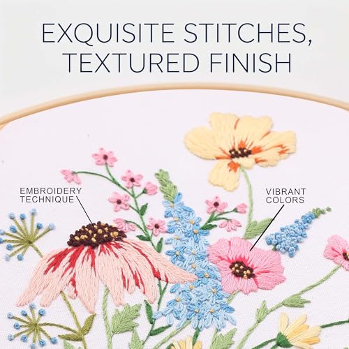 Image of Harimau Adult Beginner Embroidery Starter Kit, Complete Set with 4 Patterns, 2 Hoops, Needles, Scissors, Instruction Guide & Stitching Video Tutorials