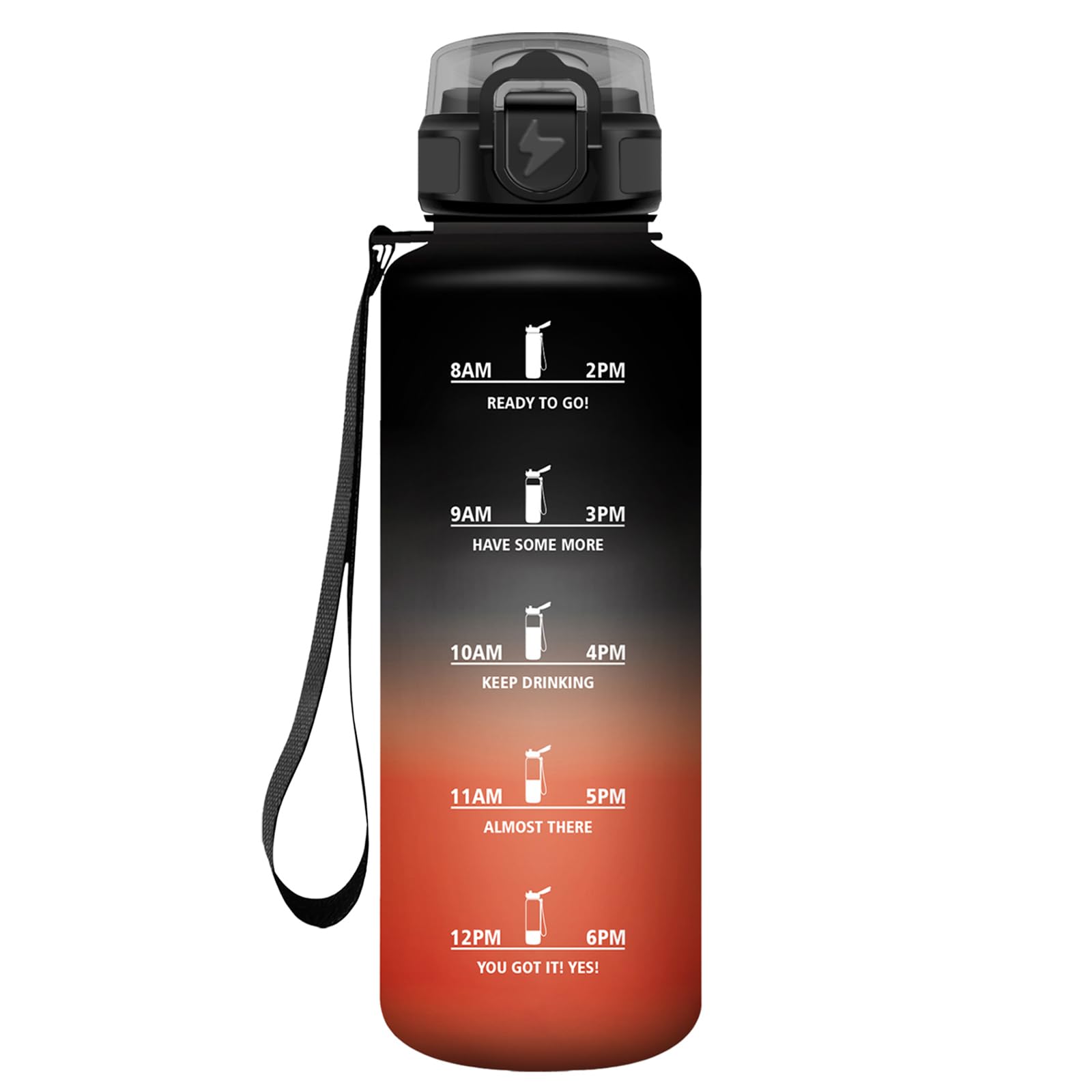 Motswedi Drinking Bottle 1500 ml, Leak-Proof, BPA-Free Water Bottle, Motivational with Time Marking, Drinking Bottle with Straw, Black & Tomato Red