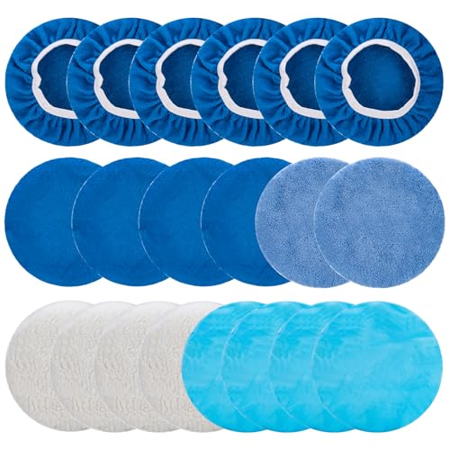 THINKWORK 20 Pcs Car Polishing Pad Buffing Pad for 10 Inch Car Polisher Microfiber Wax Applicator Pad for Car Microfiber Wool Coral Fleece Nonwoven Fabric