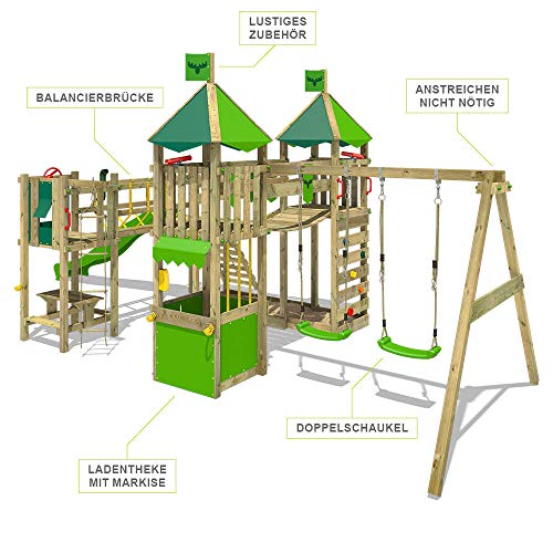 FATMOOSE Spielturm Ritterburg FunnyFortress mit Schaukel & apfelgrüner Rutsche, Spielhaus mit Sandkasten, Leiter & Spiel… – Bild 3