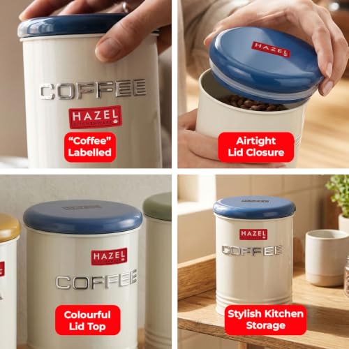 Image of HAZEL Coffee Storage Container with Lid | Metal Coffee Airtight Jar for Kitchen