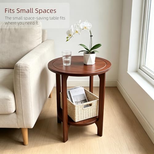 NOVOYOW Solid Wood Round Side Table for Living Room, Bedroom