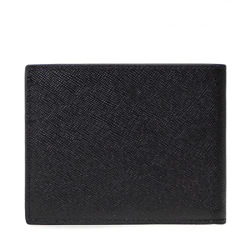 Armani Exchange A|X mens Plate Logo Saffiano Leather W/Coin Pocket Trifold Wallet, Black, Small US2