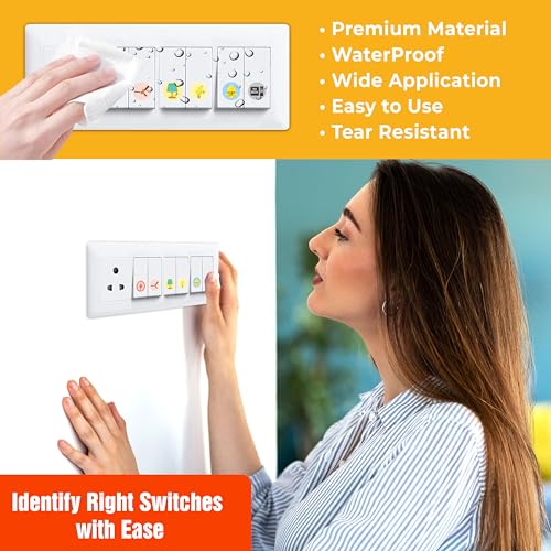 Image of Trueflair Stickers for Switch Board for Home Wall Switches, Contain All Common Switch Stickers (Colorful Design 2)