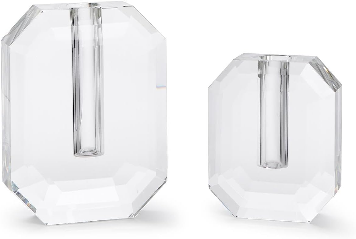 Two's Company Hex Crystal Vase, Includes 5.75 and 8-inches Height, Set of 2, Crystal Clear Glass, Home Decor Accessories, AMT010-S2