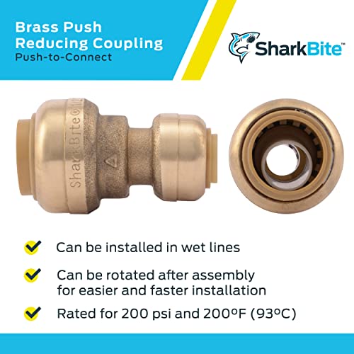 Sharkbite 1/4 Inch (3/8 Inch Od) X 1/2 Inch Reducing Coupling, Push To Connect Brass Plumbing Fitting, Pex Pipe, Copper, Cpvc, Pe-Rt, Hdpe, U050Lfa #TOP3