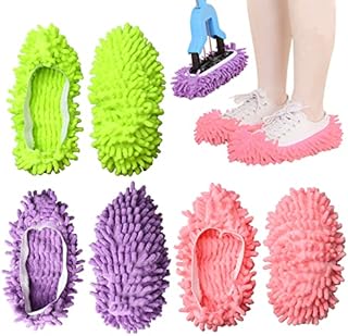 pengxiaomei 3 Pairs/ 6PCS Mop Slippers, Microfiber Dust Mop Shoes Multifunction Floor Cleaning Shoe Covers Hair Cleaner Foot Socks Caps