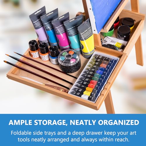 Falling in Art Large Wooden Painting Easel with Storage Drawer and Palettes, H-Frame Studio Easel Stand Holds Canvas up to 36 Inches, Suitable for Adults, Beginners, and Artists - Image 6