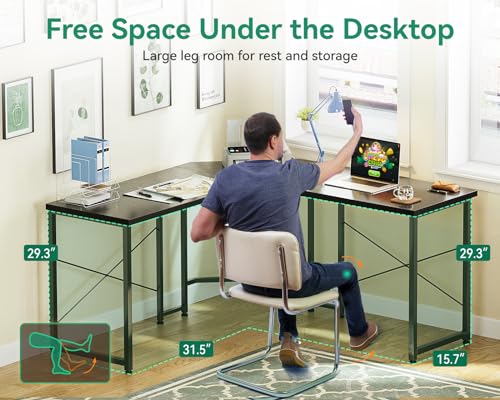 AODK Mesa de jogos em forma de L, mesa de canto de computador, mesa de jogos de PC com suporte grand