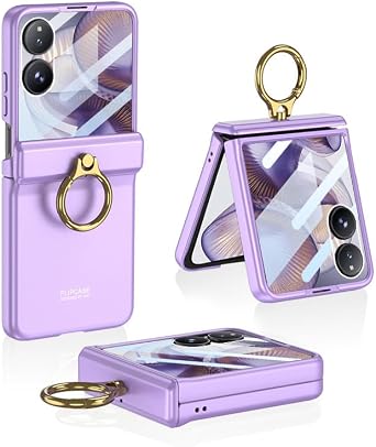 Magnetic Folding Phone Case for XIAOMI Mix Flip2, All Inclusive Protective Cover for MI X Flip 2, Solid Color with Glass Screen Film Purple