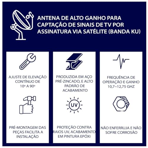 Kit Completo Vivensis, Receptor Satélite SATHD VX10, 2 Antenas Banda Ku 60cm, 2 LNBFs Simples, 2 Cab