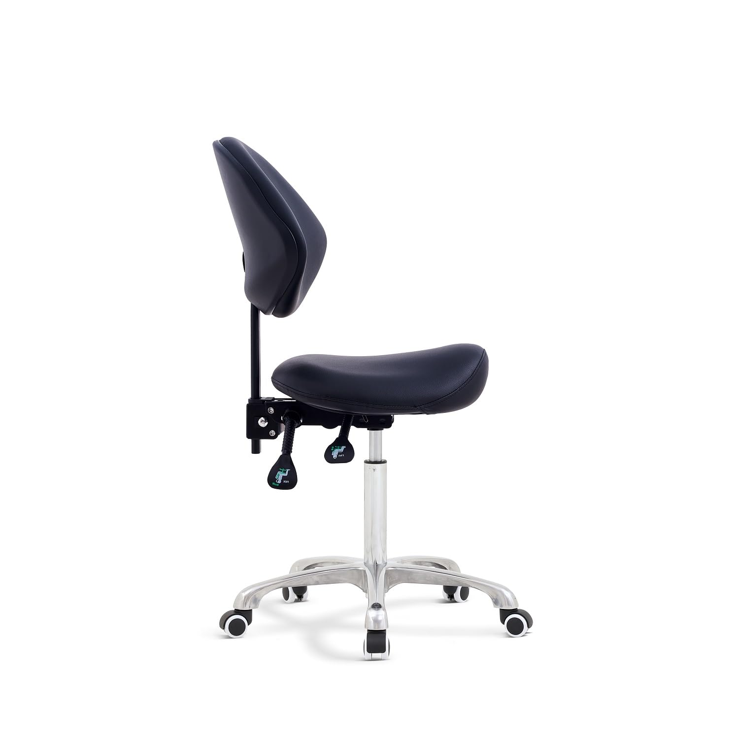 Tabouret Ergonomique À Roulettes Avec Dossier-Selle De Cheval Anti Mal De Dos-Haute Qualité-Roulettes Silicone Silencieuse-Vérin Gaz Classe 3-Hauteur Réglable 55-75Cm Professionnel